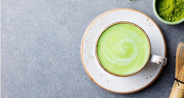 Matcha green tea latte in a cup