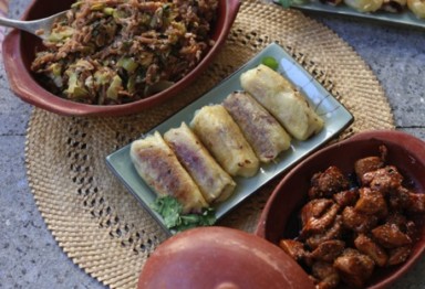 Cassava egg rolls on blue plate