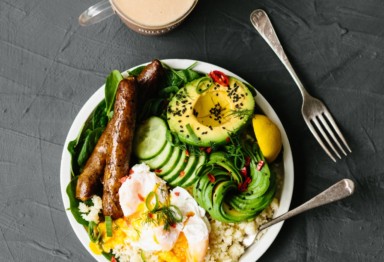 A bowl of mixed vegetables and sausage