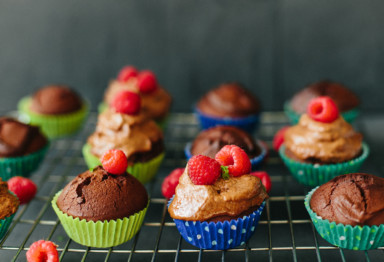 A tray of assorted muffins