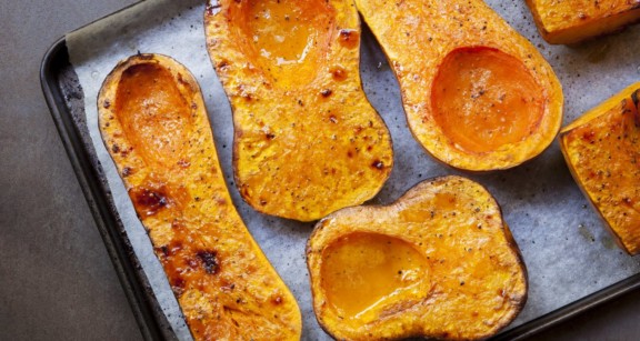 A tray of roasted butternut squash