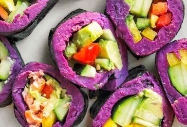 Paleo sushi rolls with purple sweet potato