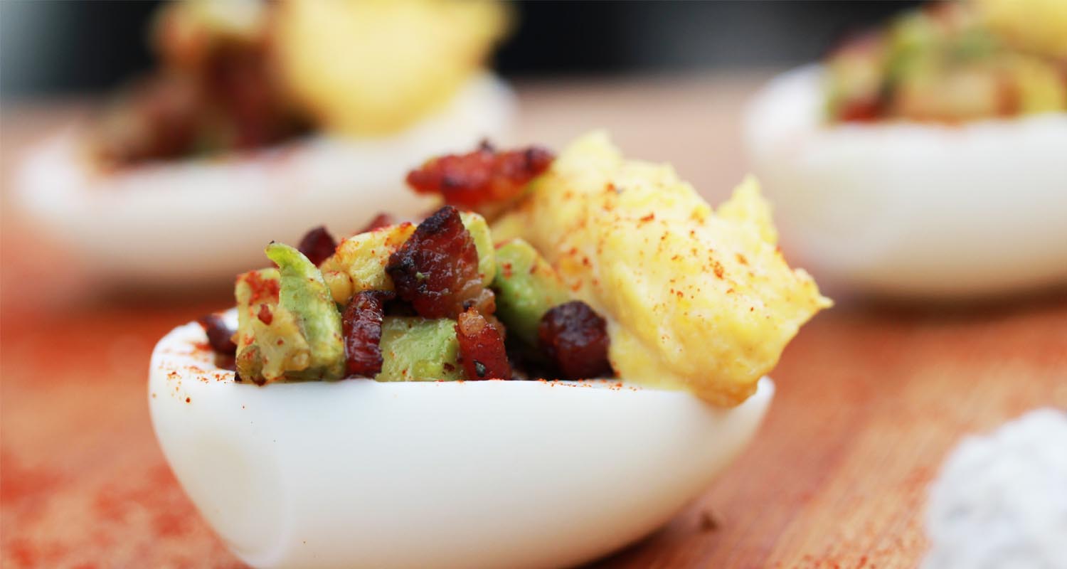 BaconAvocado Caesar Deviled Eggs