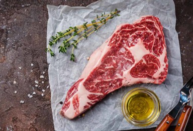 Raw cut of steak with thyme