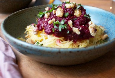 12 Best Vegetables and Fruit to Eat Right Now_Spaghetti Squash with Roast Beet Sauce