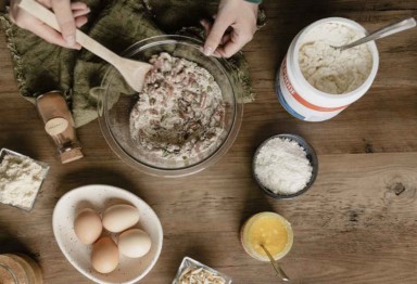 An overhead shot of someone baking with Bulletproof ingredients