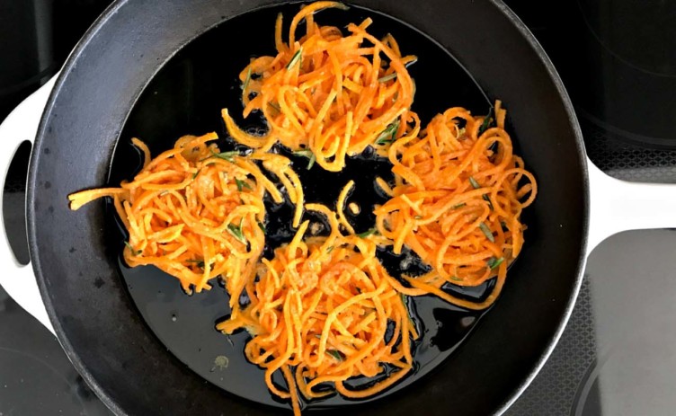 Rosemary Sage Butternut Squash Fritters_fritters cooking in pan