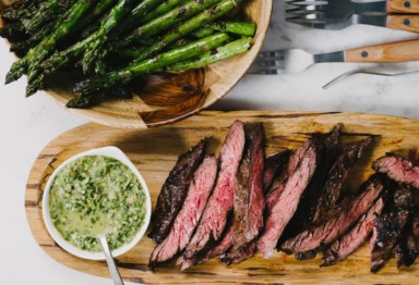 Sliced steak and asparagus
