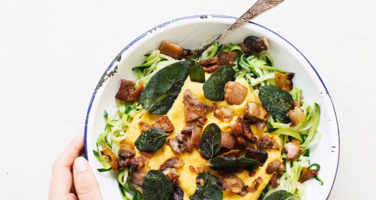 Carbonara Zoodles With Crispy Bacon & Sage