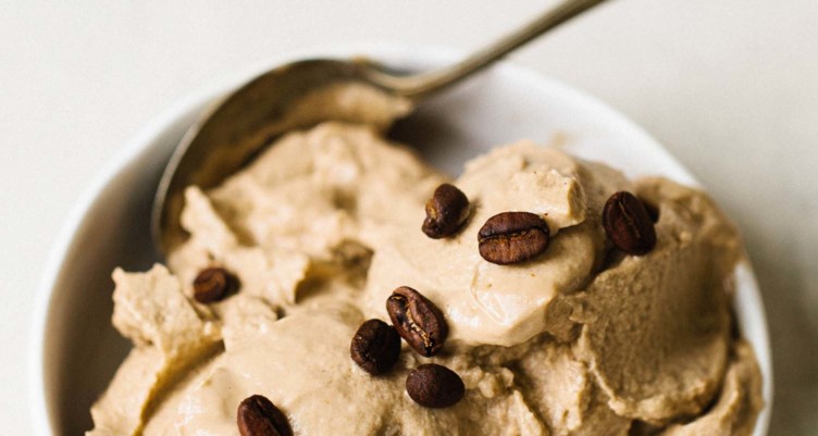 coffee ice cream with coffee beans on top