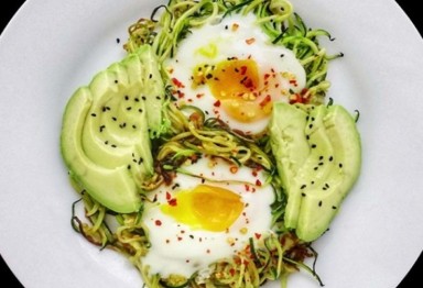 Zoodles nests with baked eggs