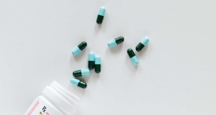 Pills on gray background