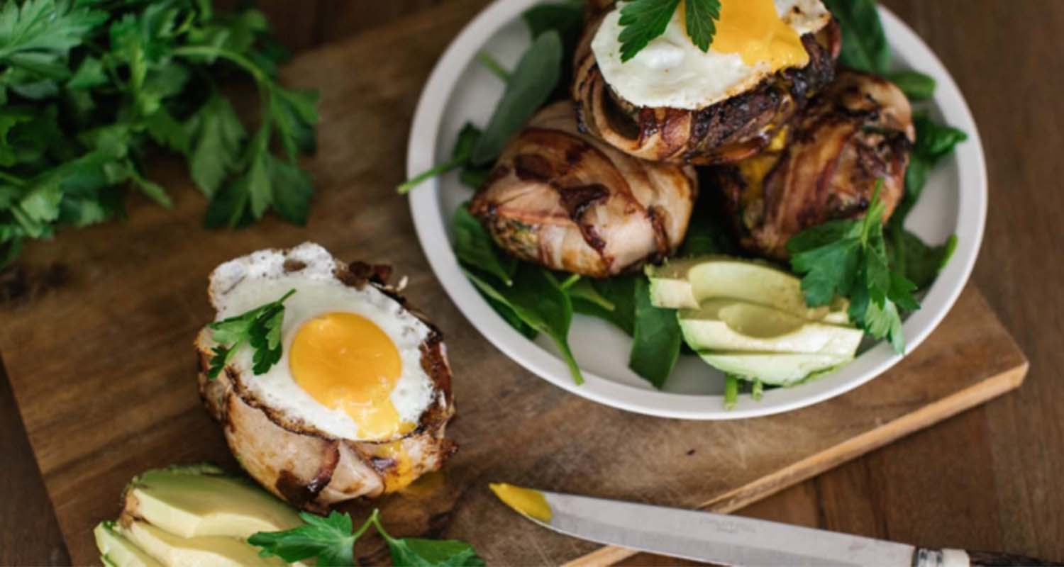 Keto-Friendly, Juicy, Bacon-Wrapped Herb Burgers