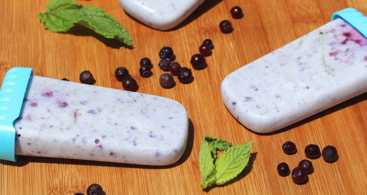 Minty Vanilla Blueberry Popsicles