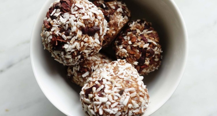 Protein balls in white bowl