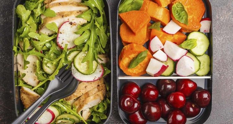 Food in compartments of lunch box