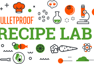 Bulletproof Recipe Lab Diet Recipe Newsletter, illustrated images of food with bulletproof logo