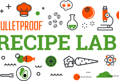 Bulletproof Recipe Lab Diet Recipe Newsletter, illustrated images of food with bulletproof logo