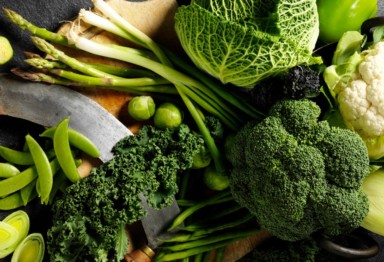 Green vegetables on table