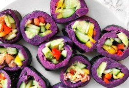 Sliced purple sweet potato sushi rolls