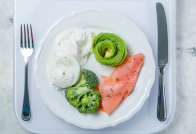 A plate of food with utensils