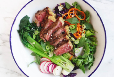 Fresh vegetables meet savory grilled steak in this low-carb Thai salad recipe that cooks up in minutes. Low-carb, paleo, and Whole30.