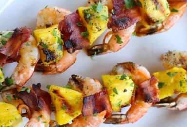 Bacon pineapple shrimp skewers