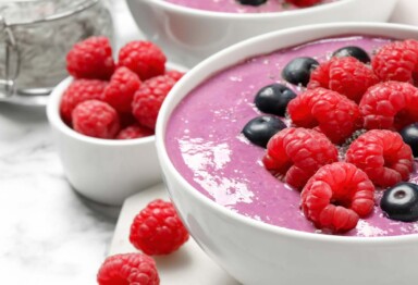 Cauliflower smoothie bowls topped with berries