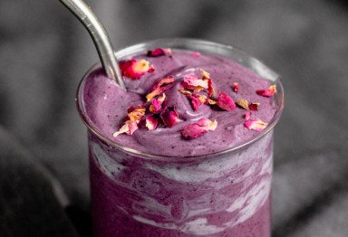 Sweet and swirly, with no added sugar: This blueberry vanilla smoothie recipe delivers big flavor (and hidden veggies) with every sip. (Paleo, low-carb)