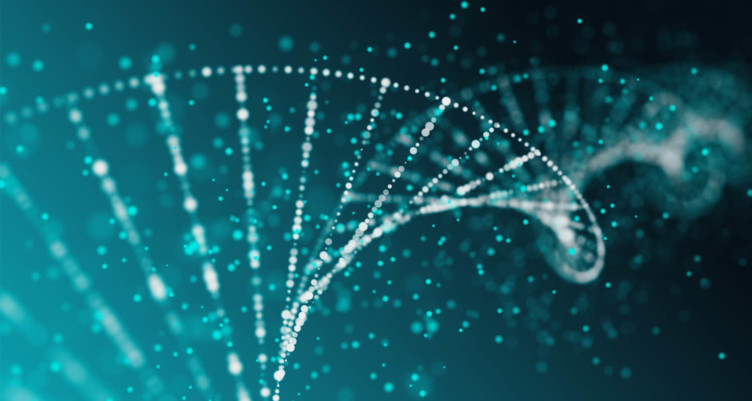 Hélice de DNA em fundo azul
