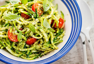 Spiralized zoodles with tomatoes