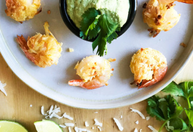 This coconut shrimp recipe is crispy, satisfying, and packed with flavor from a creamy dairy-free cilantro lime dip. (Plus, just 5 minutes of prep!)