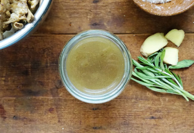 Chicken feet broth in mason jar