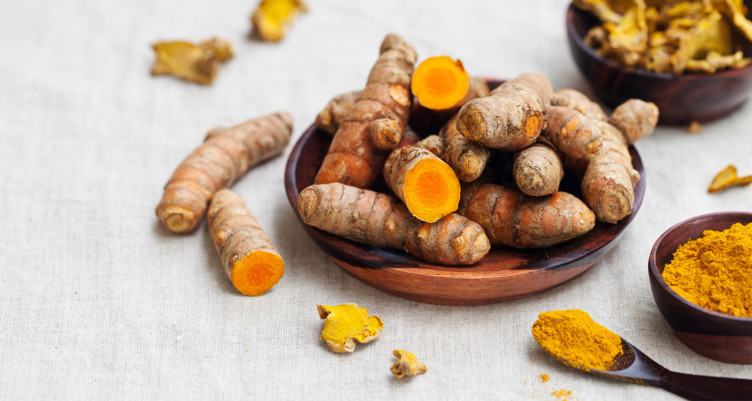 Turmeric root on plate