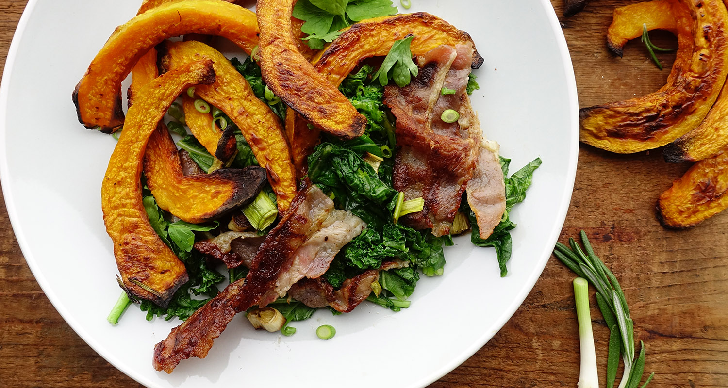 Fall Salad Recipe with butternut squash, bacon, and kale (Paleo, Whole30)