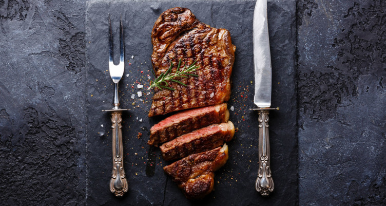 Steak sliced on table