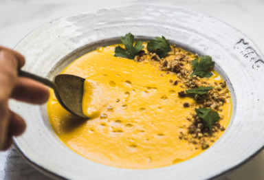 Bowl of roasted carrot soup