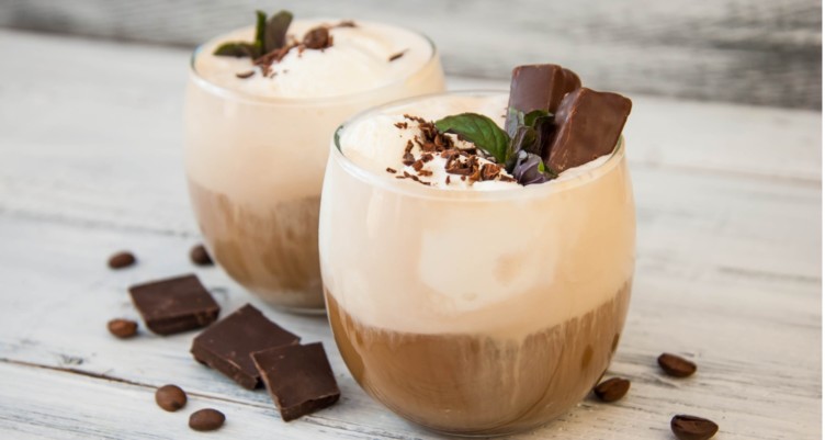 Two glasses of iced keto mocha coffee