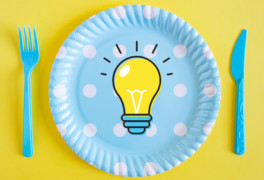 Lightbulb on blue polka dot plate