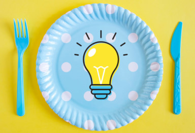 Lightbulb on blue polka dot plate