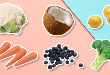 Cauliflower, coconut, lemons, carrots, blueberries and broccoli