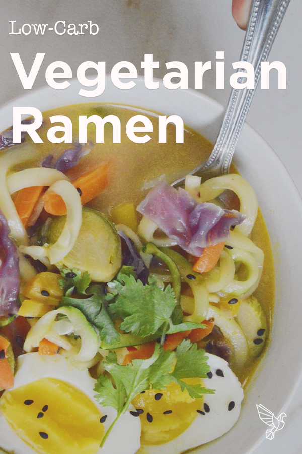 This low-carb vegetarian ramen uses zucchini noodles, a spicy coconut milk broth, and a rainbow of fresh veggies for a warm, comforting meal.