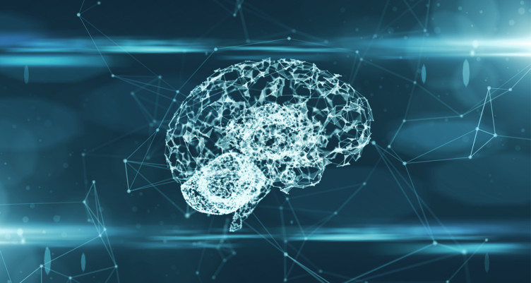 Outline of brain on blue background
