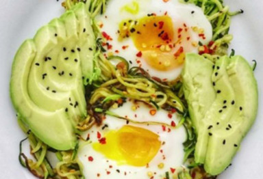 Eggs in zucchini nests with avocado