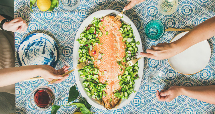 Fish and greens on plate