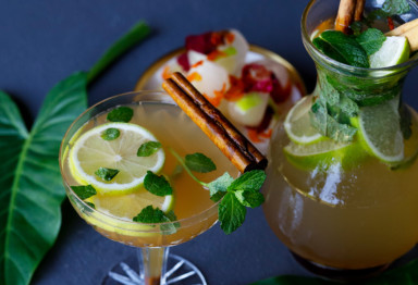 Holiday Christmas punch in carafe and glass