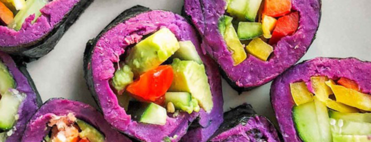 Purple sweet potato sushi rolls