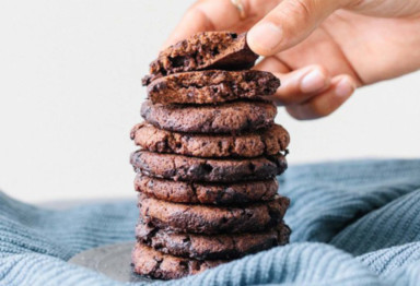 9 chocolate cookies stacked on top of each other