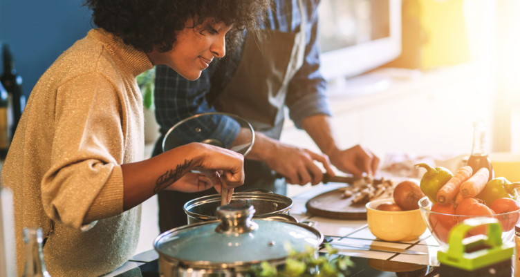 Couple preparing dinner