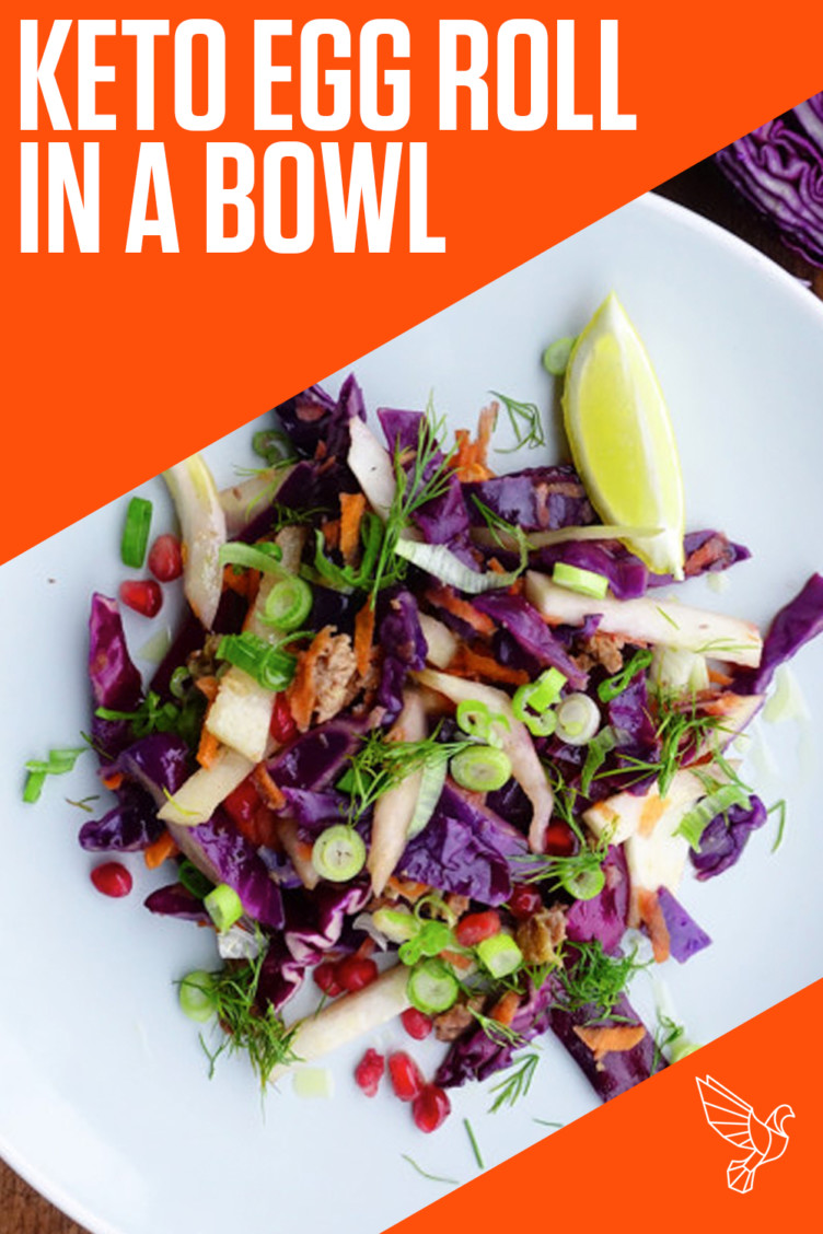 Keto egg roll in a bowl Pinterest card